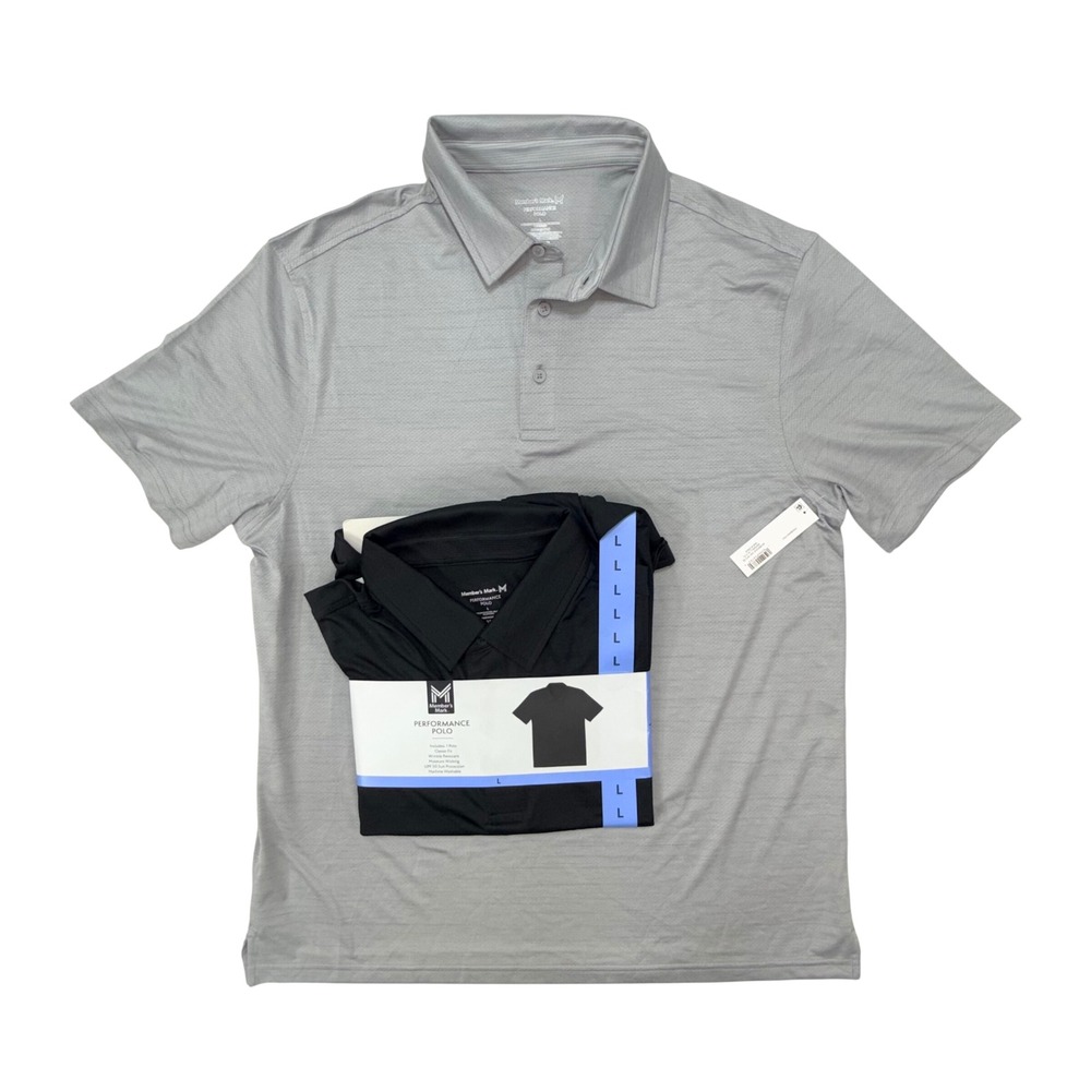 Lot of 2 Member's Mark Mens Performance‎ Polo Shirt Grey & Black Size Large New